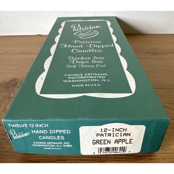 Patrician 12-inch Hand Dipped TAPERED CANDLES Green Apple 12 NEW in Box #2 - Picture 2 of 2